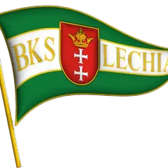 Flaga BKS Lechia Gdańsk z herbem i koroną. Symbol zgody i dumy kibiców.