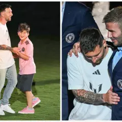 Leo Messi z synem Thiago i Davidem Beckhamem. Radość i wsparcie na boisku.
