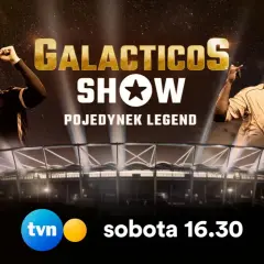 Dwaj piłkarscy **galacticos** na tle stadionu w "Galacticos Show. Pojedynek Legend". Emisja w TVN w sobotę o 16:30.