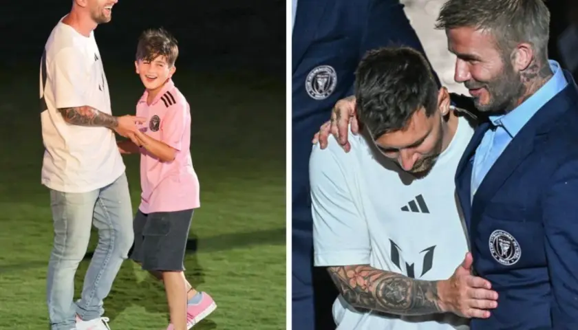 Leo Messi z synem Thiago i Davidem Beckhamem. Radość i wsparcie na boisku.