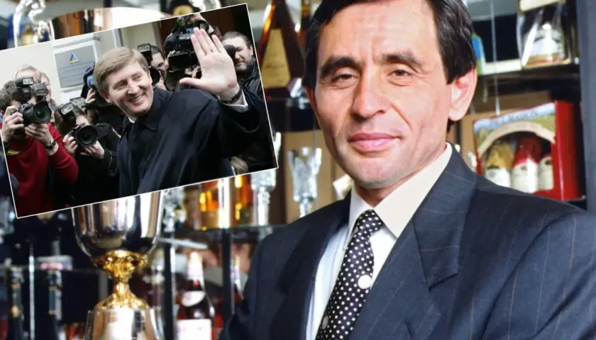 Rinat Achmetow, właściciel Szachtara Donieck, pozdrawia fotoreporterów.