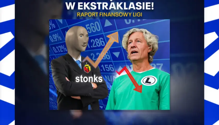 Meme o finansach w piłka nożnaekstraklasa: "stonks" kontra spadki. Raport finansowy ligi.