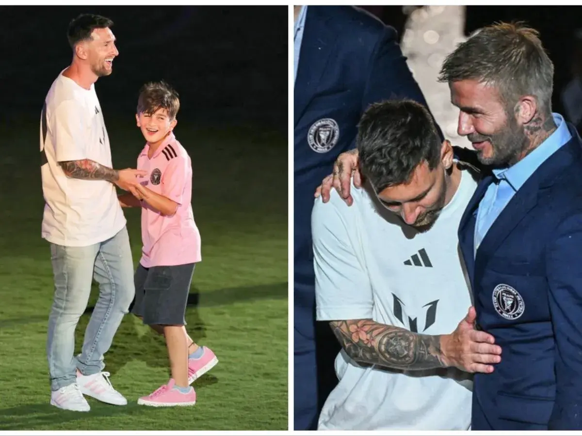 Leo Messi z synem Thiago i Davidem Beckhamem. Radość i wsparcie na boisku.