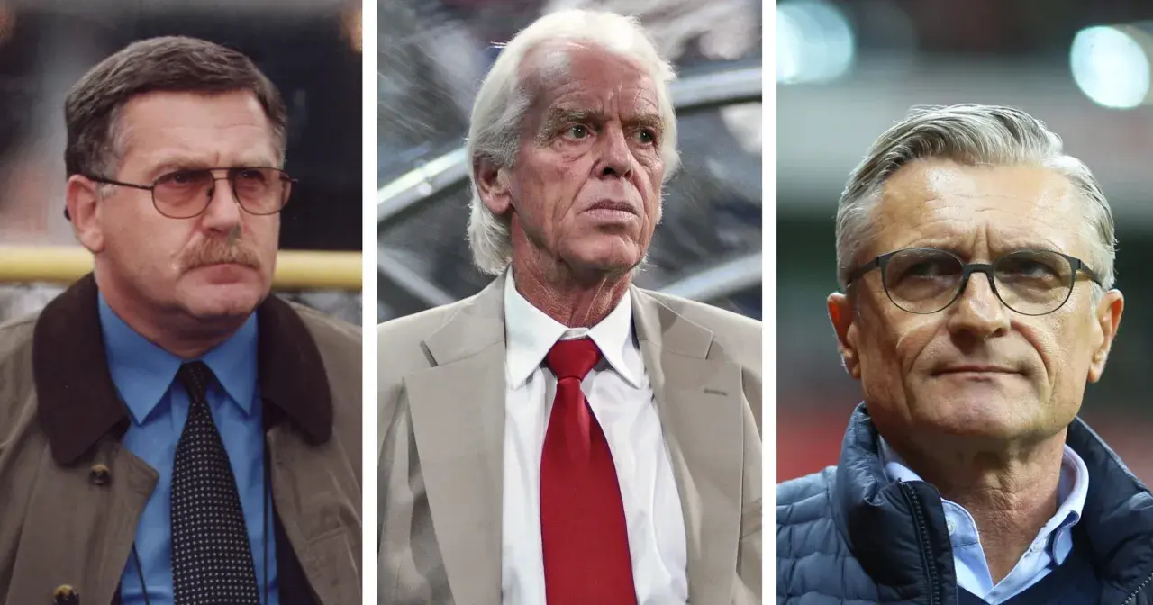 Trzej legendarni trenerzy reprezentacji Polski w piłce nożnej: Antoni Piechniczek, Kazimierz Górski i Jerzy Brzęczek.
