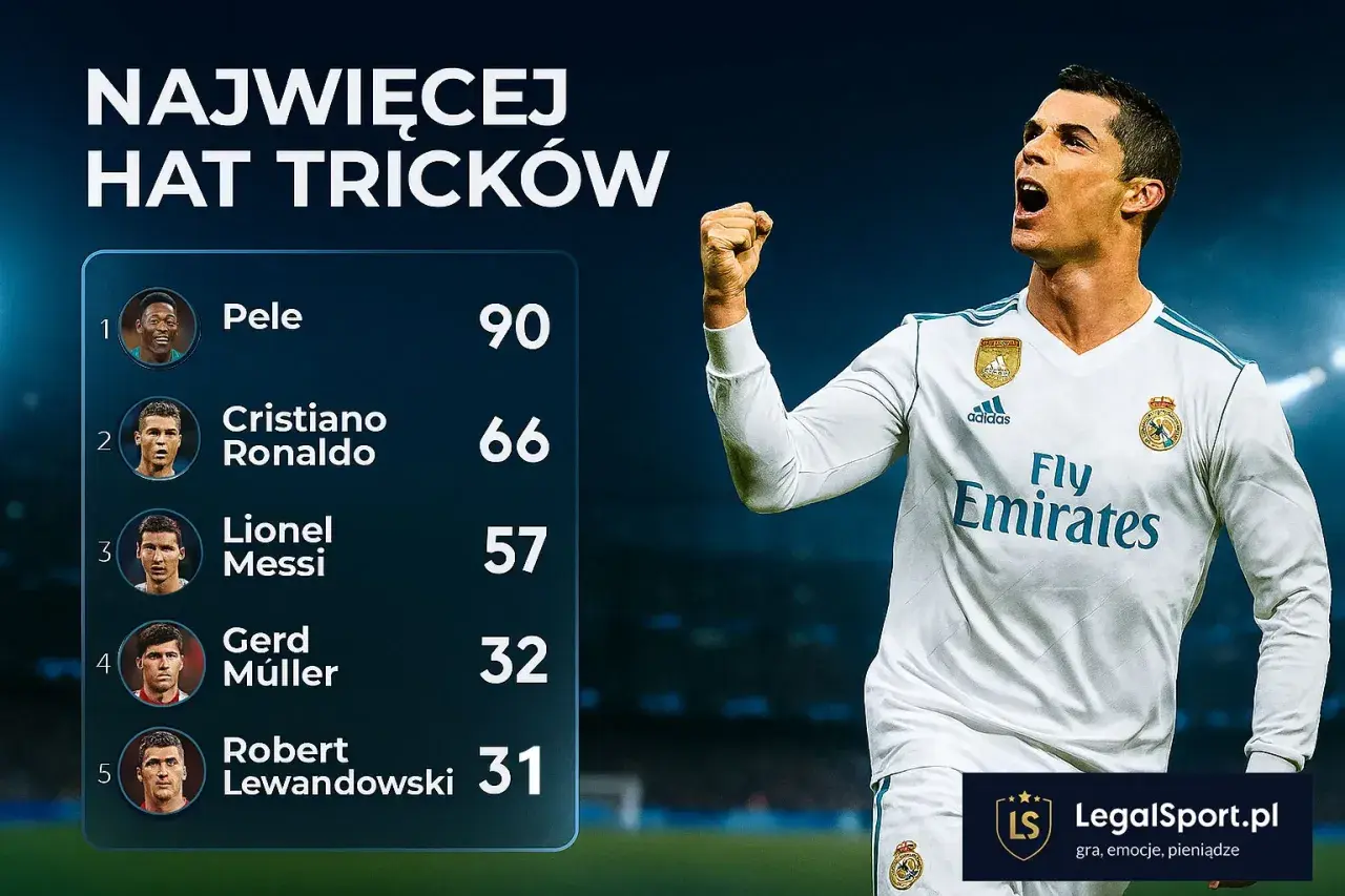 Najlepsi strzelcy w historii piłki nożnej: Pele (90), Cristiano Ronaldo (66), Messi (57). Ranking hat tricków.