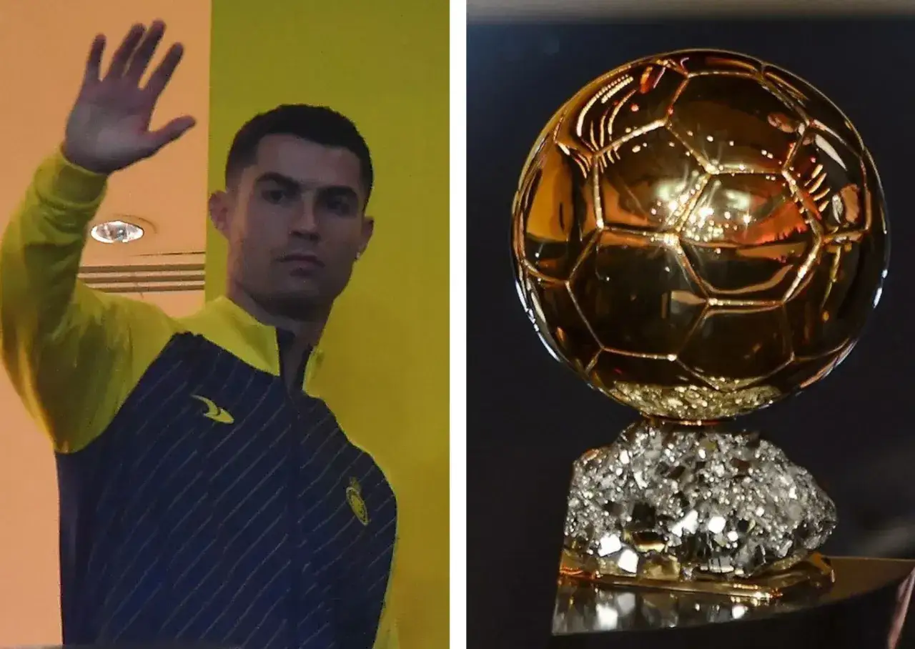 Cristiano Ronaldo wita kibiców. Obok złota piłka, symbol jego sukcesów. Ile złotych piłek ma Ronaldo?
